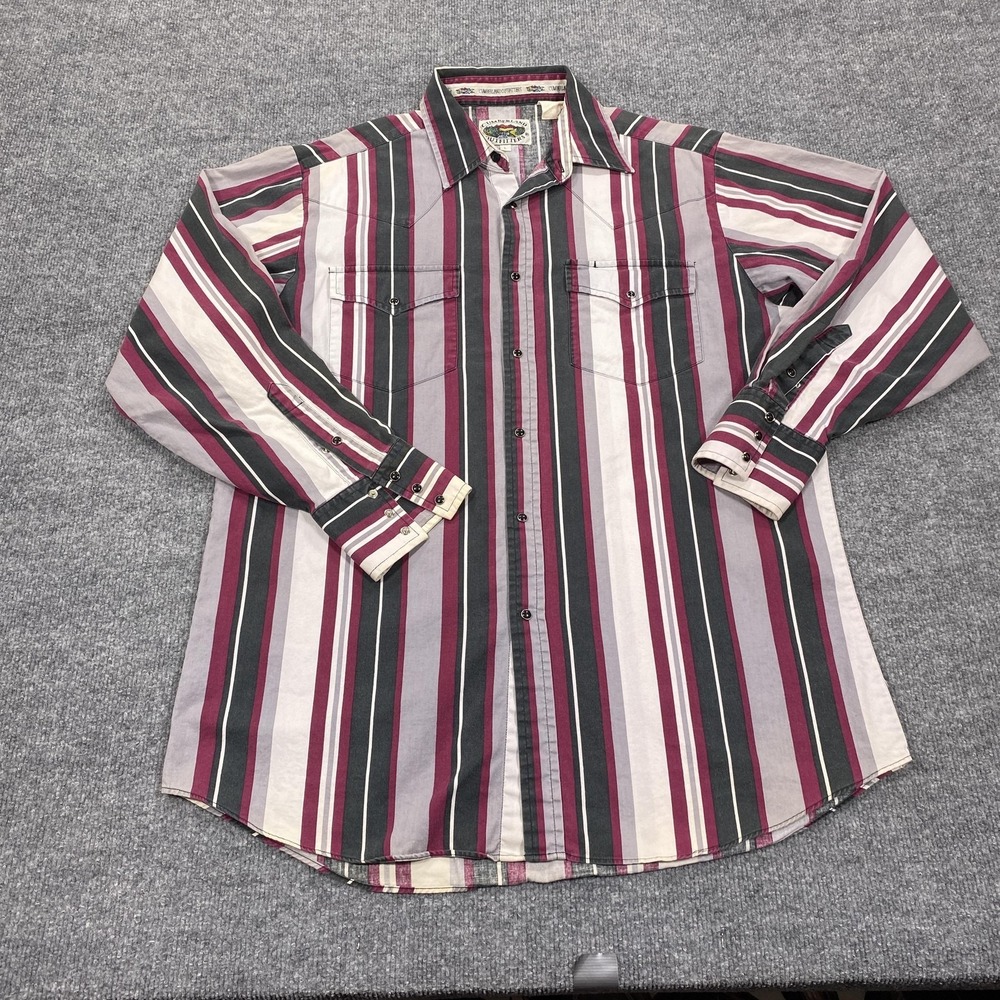 Vintage Cumberland Outfitters Shirt Mens Large Western Snap Striped Long Sleeve